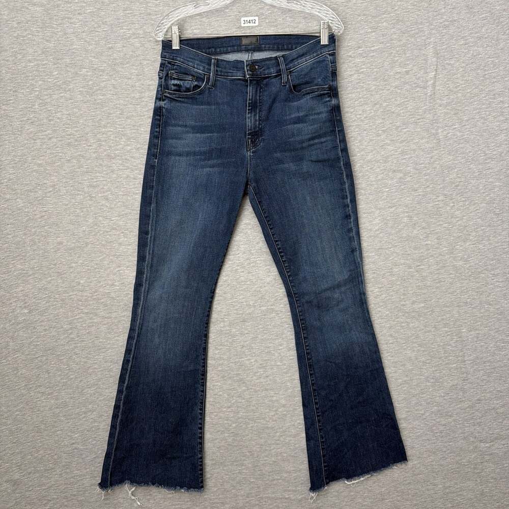 Mother Womens 29 The Weekender Fray High Rise Flare Dark Wash Jeans